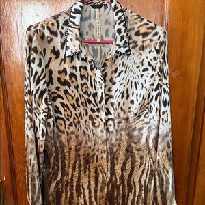 Guess Brown Animal Print Button Down Shirt